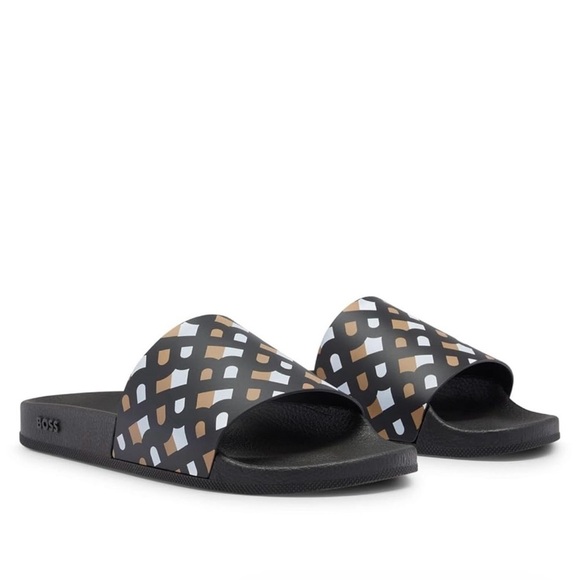 NWT BOSS Mens Bay it Monogram slides with contoured footbed Size size 42